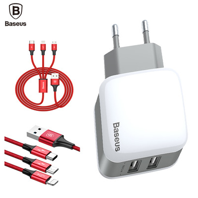 Baseus Letour Dual U Charger 3 в 1 cable(Apple+Micro+Type-C)