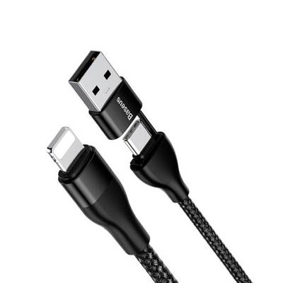Кабель Baseus 2-in-1 Dual Output USB-A+Type-C TO iPhone MAX