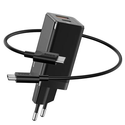 Сетевое зарядное Baseus GaN Mini Quick Charger C+U 45W EU With Mini Cable Type-C to Type-C 60W 20V/3A