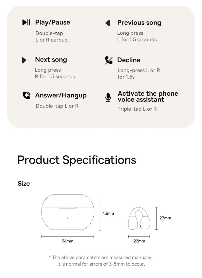 управление и размеры 