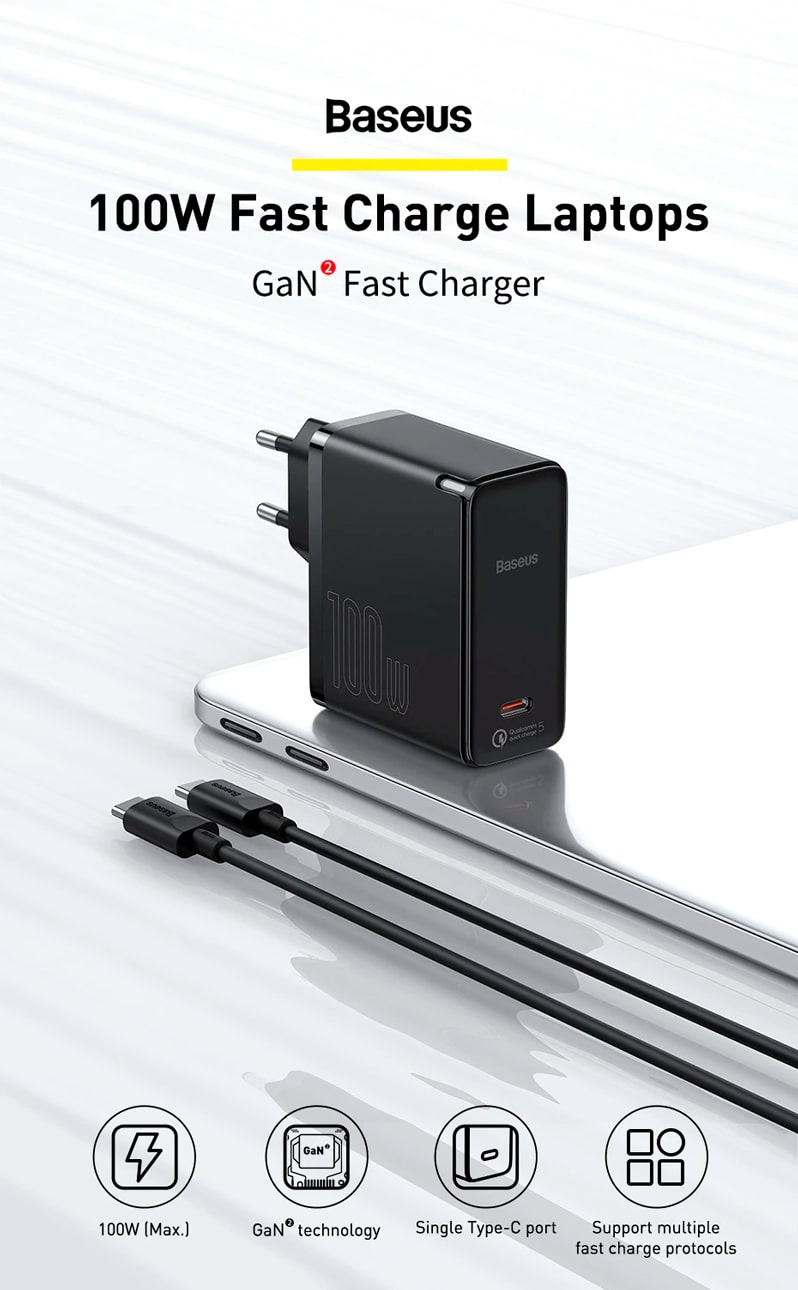 Сетевое зарядное Baseus GaN2 Fast Charger 1C 100W купить в Минске