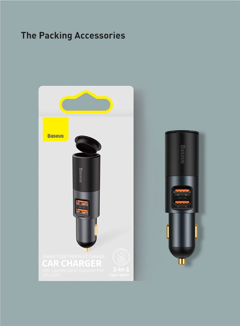 Baseus - Chargeur de voiture Share Together (CCBT-D0G) - Extension allume- cigare