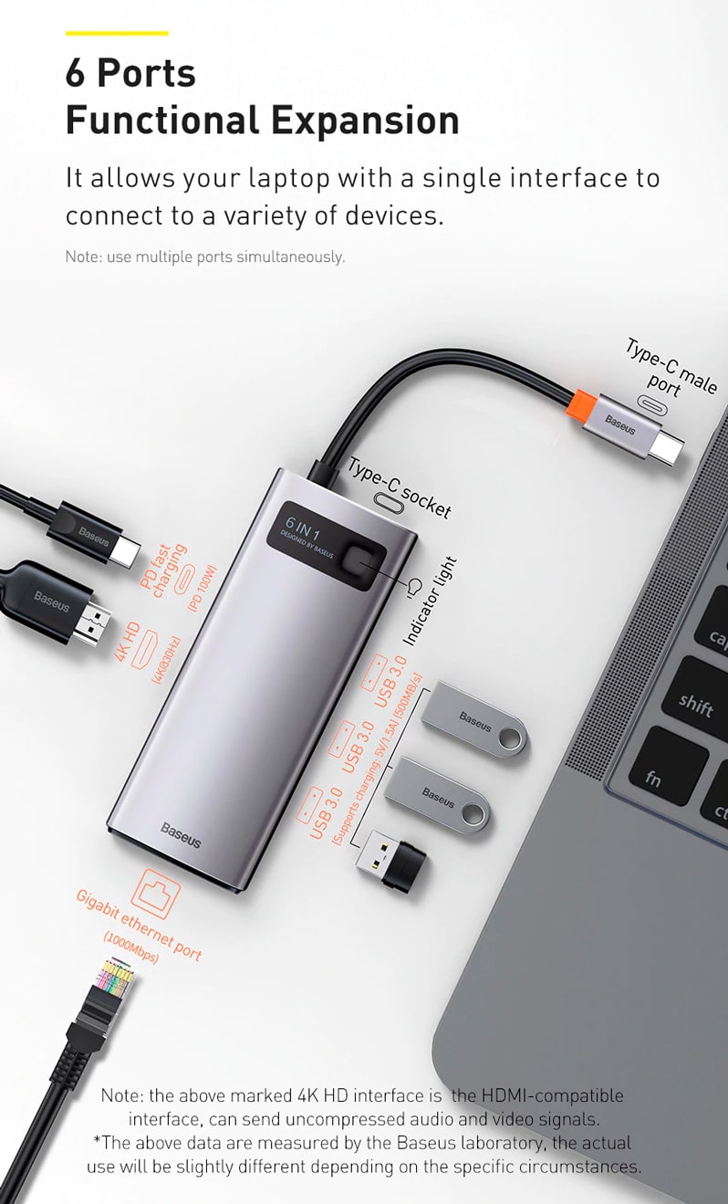 Usb Hab Baseus Metal Gleam Series 6 In 1 Type C Docking Station Kupit V Minske